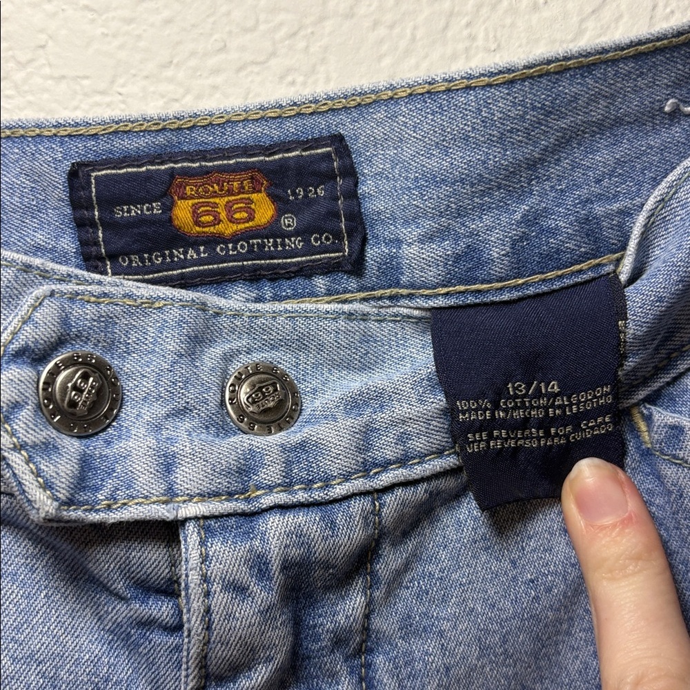 VINTAGE Y2K Denim Capris Route 66 100% cotton size 13/14 - Picture 3 of 5